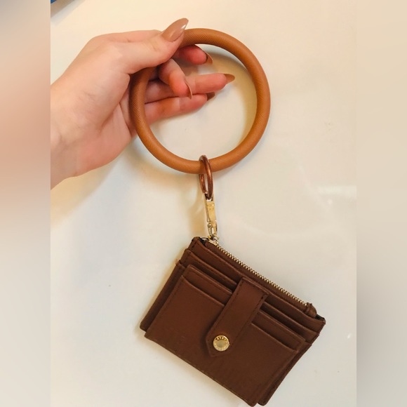 Brown Steve Madden wallet clutch ring handle gold zipper & button (not new) - Picture 2 of 4